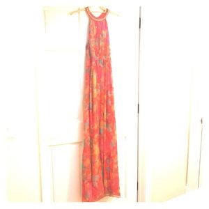 Printed Gown with Open Back and Jewel Accents